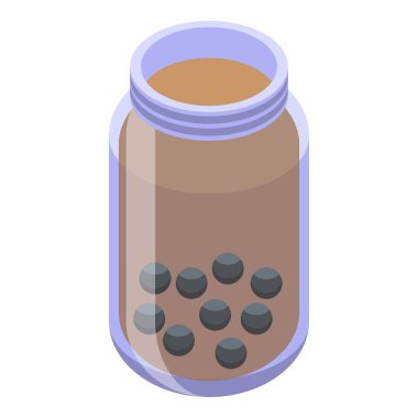 Klasik balonlu çay kavanozu sütlü çay ve boba toplarıyla doludur.