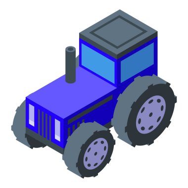 Mavi traktör izometrik görüntüde duruyor, alan çalışmaları için tarım makineleri