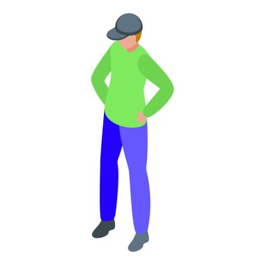 Teslimatçı şapkalı adam elleri kalçasında duruyor.