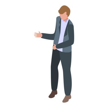 İşadamı bilgi verirken eliyle işaret ediyor.