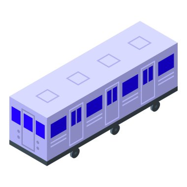 Demiryollarında duran modern metro vagonu izometrik 3D simgesi