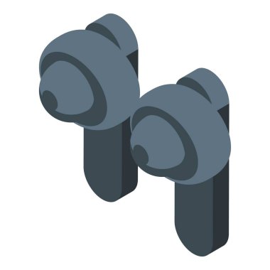 Modern teknolojiyi temsil eden izometrik bir illüstrasyonda bir çift kablosuz bluetooth kulaklık gösterilir.