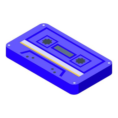 Çalmak ve kaydetmek için modası geçmiş teknolojiyi temsil eden mavi ses kaseti izometrik simgesi