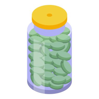 Yeşil zeytinlerle dolu cam kavanoz izometrik ikon, salamura zeytin