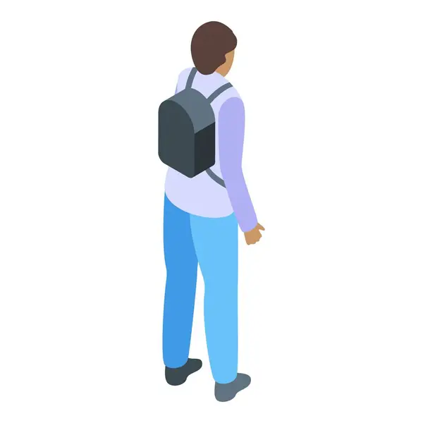 stock vector Young male student wearing backpack walking away isometric view