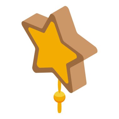 Altın Noel yıldızı altın bir ipliğe asılı, Noel ağacı süslemeye hazır.