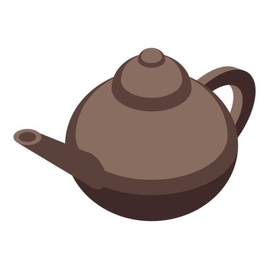 Beyaz zemin üzerinde duran kahverengi seramik çaydanlık, izometrik görünüm