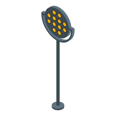 Yuvarlak spot ışıkları yerde duruyor. Odayı parlak ışıkla aydınlatıyor.