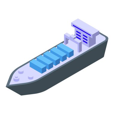 Okyanus boyunca konteynır taşıyan büyük bir kargo gemisinin Isometric çizimi