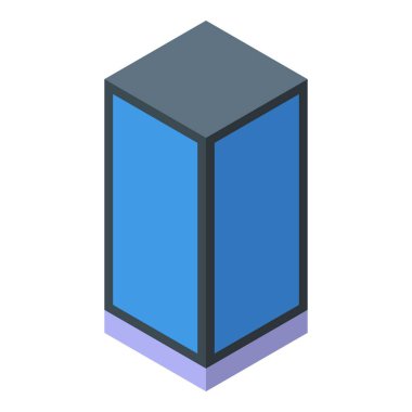 Mavi pencereli modern bina dış cephesi, izometrik simge biçiminde gösterilir