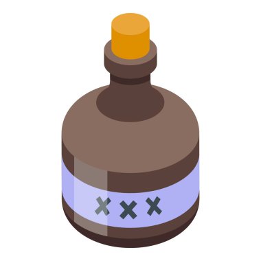 İçinde korsan zehri olan kahverengi cam şişe beyaz arka planda duruyor.