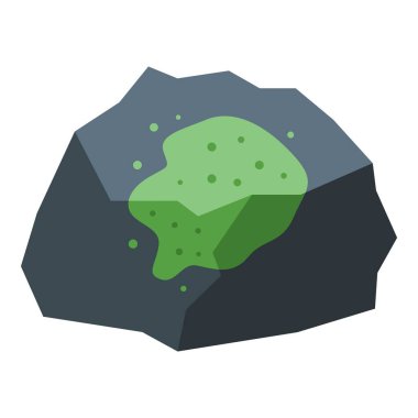 Illustration of a dark grey rock with bright green lichen growing on it, biology or nature concept clipart