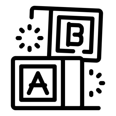 Alfabe tahta bloklarla oynayan bir çocuğun çizgi resim simgesi