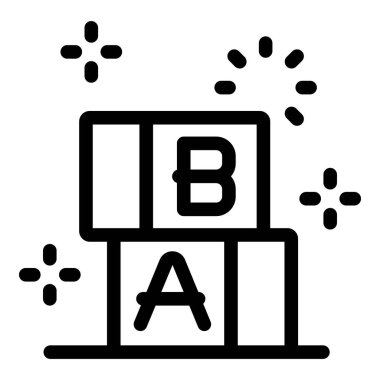 Alfabe bloklarının çizgi sanat simgesi istiflenmiş, bir çocuk dili geliştirme kilometre taşını temsil ediyor