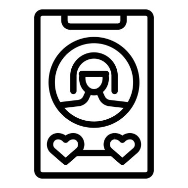 Eşleşmeyi sembolize eden kalpleri olan bir kadın profilini gösteren basit bir randevu uygulaması simgesi