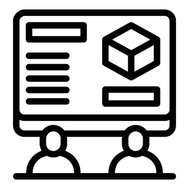 İki mühendis bir sunum sırasında ekranda üç boyutlu bir modelin projeksiyonuna bakıyor.