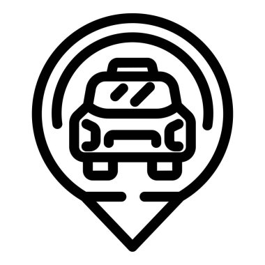 Siyah simge stili konum rozeti ulaşım servisi için bir taksi gösteriyor