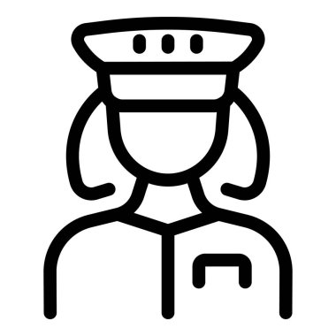 Üniforma ve şapka giyen bir kadın güvenlik görevlisinin çizgili sanat simgesi.