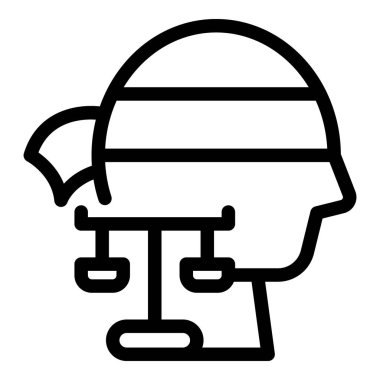 İçinde tahterevalli olan ve iş hayatı dengesini temsil eden bir insan kafa profilinin çizgi sanat simgesi