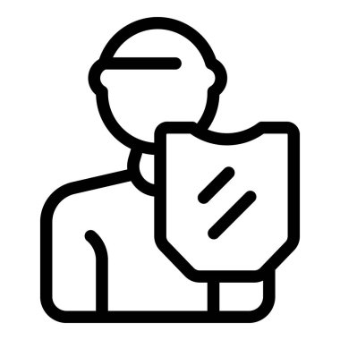 İş adamı önünde bir kalkan tutuyor, iş korumasını simgeliyor.