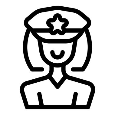Üniformalı ve rozetli gülümseyen bir kadın polis memurunun çizgili sanat simgesi.