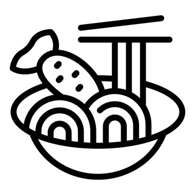 Japon mutfağını temsil etmek için mükemmel, çubuklu ve balık köfteli ramen eriştesinin çizgili sanat simgesi.