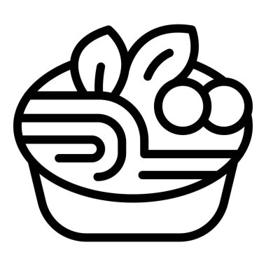 Şifalı otlar ve sebzelerle süslenmiş bir kase erişteyi temsil eden basit bir çizgi ikonu.