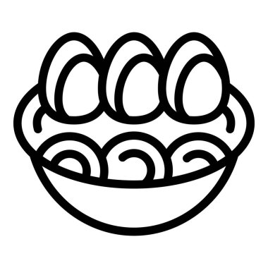 Ramen eriştesiyle doldurulmuş ve üstünde üç haşlanmış yumurta olan basit bir kase ikonu.