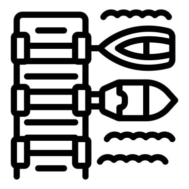 İki tekne bir göle yanaşmak için ahşap bir iskeleye yaklaşıyor.