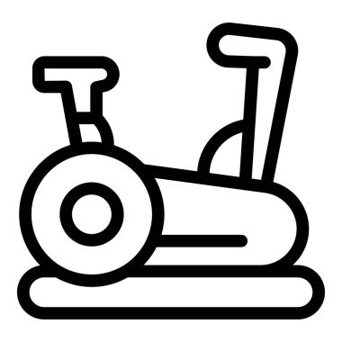 Sabit bir bisikletin çizgi sanat simgesi, fitness ve sağlıklı yaşam tarzlarını temsil etmek için mükemmel.
