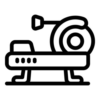 Koşu bandı simgesinde koşan sporcu ince çizgi vektör çizimi