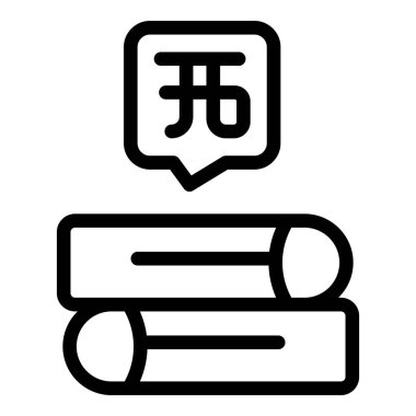 Konuşma balonu olan iki metal borunun çizgi sanat simgesi ve sıfır için Çince karakter sıfır atığı temsil ediyor.