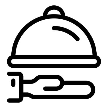 Restoran servisini temsil eden çatal bıçak tepsisini kaplayan bir saat simgesi.