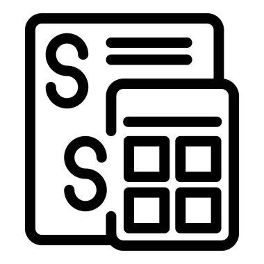 Bir mali raporun satır resim simgesi, iş ve finans ile ilgili projeler için mükemmel bir hesap makinesi ve parayı gösterir