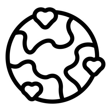 Gezegenimizin çizgi sanat simgesi. Etrafında kalpler var. Küresel sevgi ve birliği sembolize ediyor.