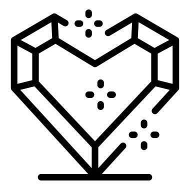 Siyah arka planda parıldayan geometrik elmas kalbin çizgi çizimi