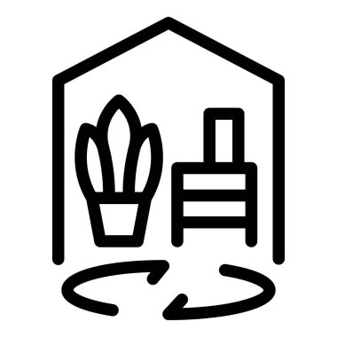 Mobilyalı stilize bir ev ve dönüşüm geçiren bir bitki, iç tasarımı ve ev geliştirmesini sembolize ediyor