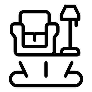 Çizgi sanat ikonu, bir koltuk ve lambanın holografik olarak arttırılmış gerçeklik olarak yansıtıldığını tasvir ediyor.