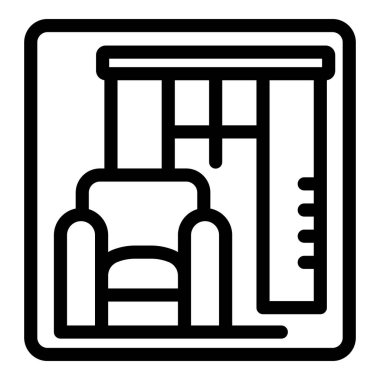 Bir iç tasarım projesinin satır çizimi, bir koltuk ve büyük bir pencere gösterir