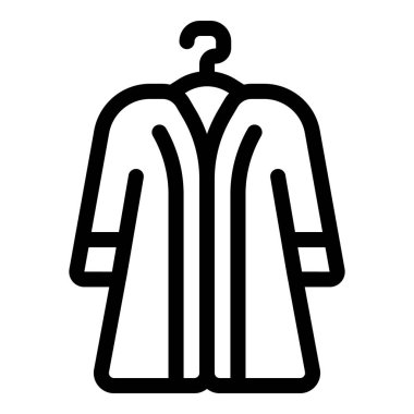 Askıda asılı bir bornozun basit ve minimal siyah çizgisi çizimi, otel, spa ve sağlık merkezleriyle ilgili web siteleri ve uygulamalar için idealdir.