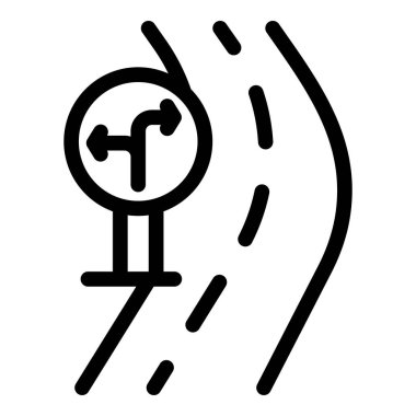 Line icon of a road sign indicating a fork in the road, symbolizing a choice between two paths clipart