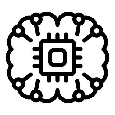 Beynin içinde işleyen bir işlemcinin siyah ve beyaz simgesi, yapay zekayı sembolize ediyor.