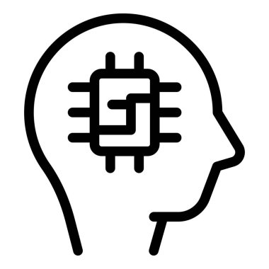 Yapay zekayı temsil eden bir mikroçip içeren insan kafası siluetinin simgesi.