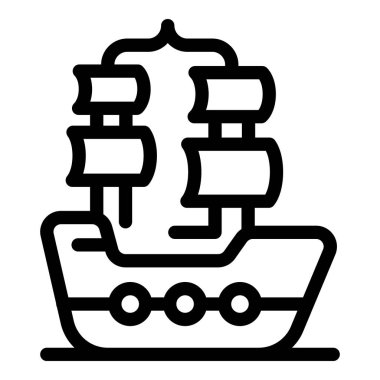 Okyanusta seyahat, seyahat ve macera projeleri için mükemmel olan antik bir geminin çizgi sanat simgesi.