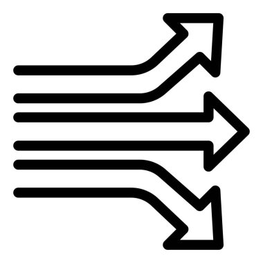 Yönünü değiştiren, tercihleri, yolları ve karar vermeyi sembolize eden dört siyah oktan oluşan minimalist illüstrasyon