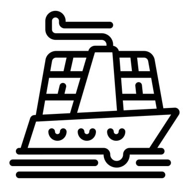 Okyanusta giden büyük bir yolcu gemisinin siyah beyaz simgesi.