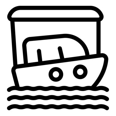 Su dalgaları üzerinde yüzen küçük bir motorlu teknenin basit bir sanat simgesi