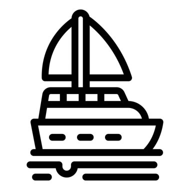 Su dalgaları üzerinde yüzen bir yelkenlinin minimalist çizgisi sanat simgesi