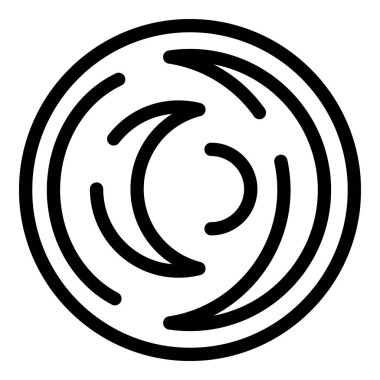 Bir çemberin içinde dönen soyut bir elementin siyah ve beyaz çizgi çizimi, çeşitli tasarım projeleri için çok yönlü bir grafik