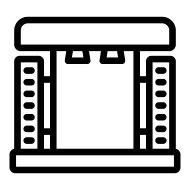 Araba yıkama istasyonunun su püskürtülmüş basit bir çizgi simgesi, araç temizliği ve bakım kavramını temsil ediyor.